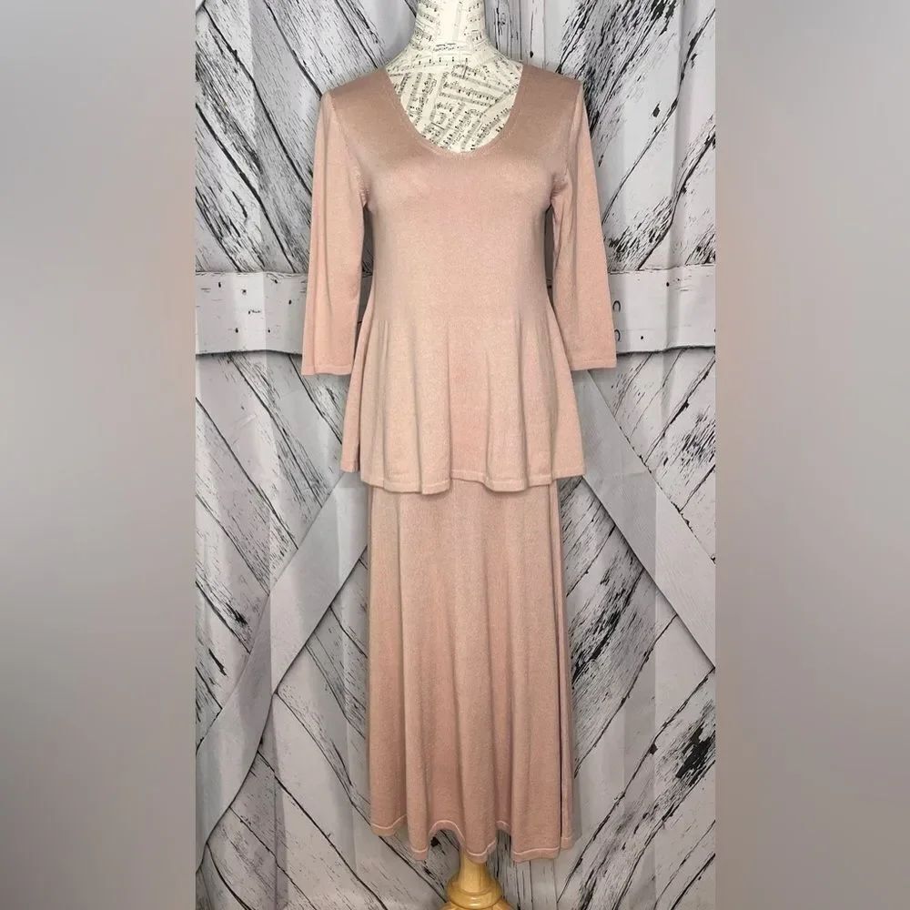 Peruvian Connection V-Neck Peplum Sweater & Skirt Set Blush M